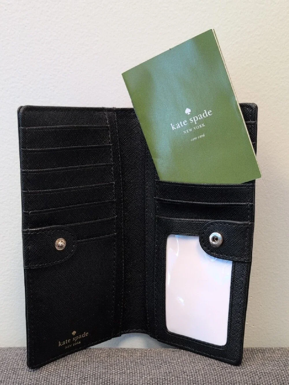 kate spade Black Saffiano Bow Wallet with Crystal Studs